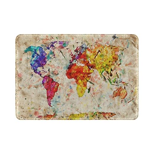Watercolor Rainbow World Map Travel Passport Covers Holder Case Waterproof Protector
