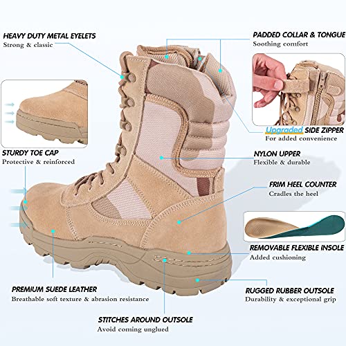 Image of RIELD Men's Military Tactical Work Boots Side Zipper Jungle Army Combat Boots