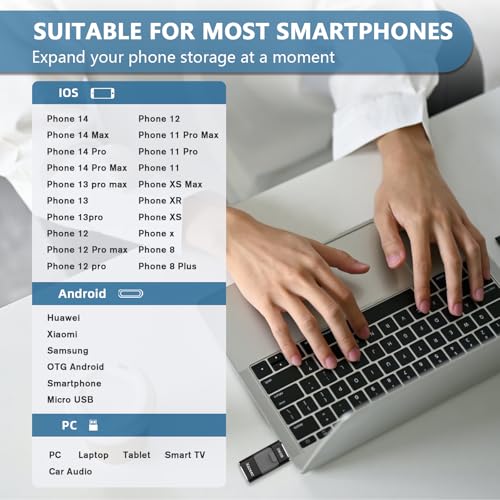 Image of 256GB Flash Drive[No App Required] Intended for Phone Tablet Androidphone and Computers, 4 in 1 Photo Stick for Phone Memory Storage Easily Backup Photos Videos（Black）
