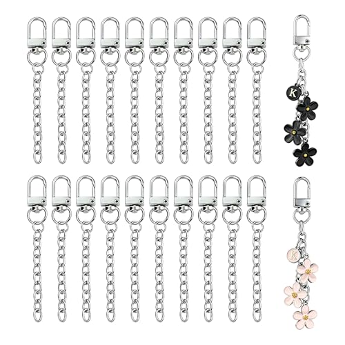 NCIWAN 20 PCS Keychain Making Kit Bag Charms Purse Charms for Handbags Silver Lobster Claw Clasps and Extender Chain Metal Keychain Clips DIY Craft Supplies Accessories Gift