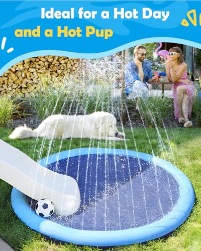 Image of Peteast Dog Pool for Large and Small Dogs and Children, 87 Inch Foldable Splash Sprinkler Pad, 0.58 mm Thickened Non-Slip Dog Water Toy, Environmentally Friendly, Durable, Paddling Pool Dog