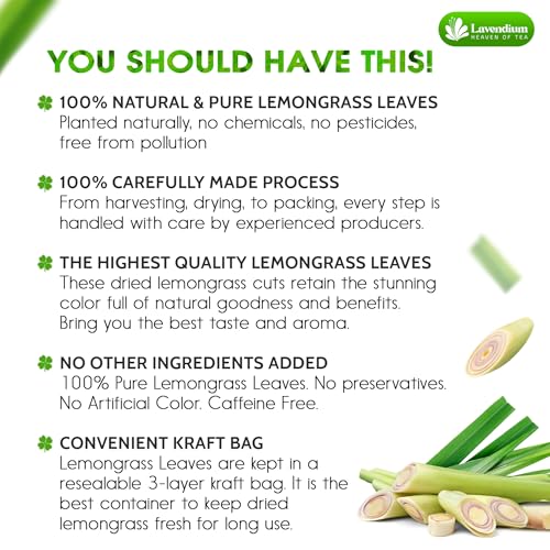 Image of Lavendium Dried Lemongrass Leaves, Loose Leaf Lemongrass Tea & Herb, 16 oz