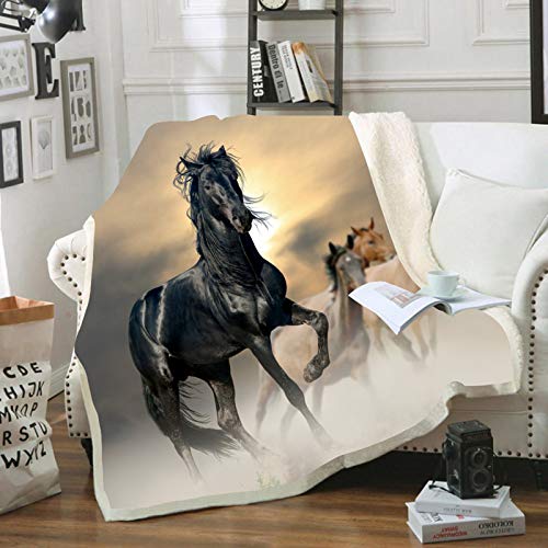 HUTUDA Couvertures Et Plaids Impression Numérique 3D Cheval, Couverture en Flanelle Animale, Couch Travel Camping Couverture Adulte pour Enfants (03,150x200cm)