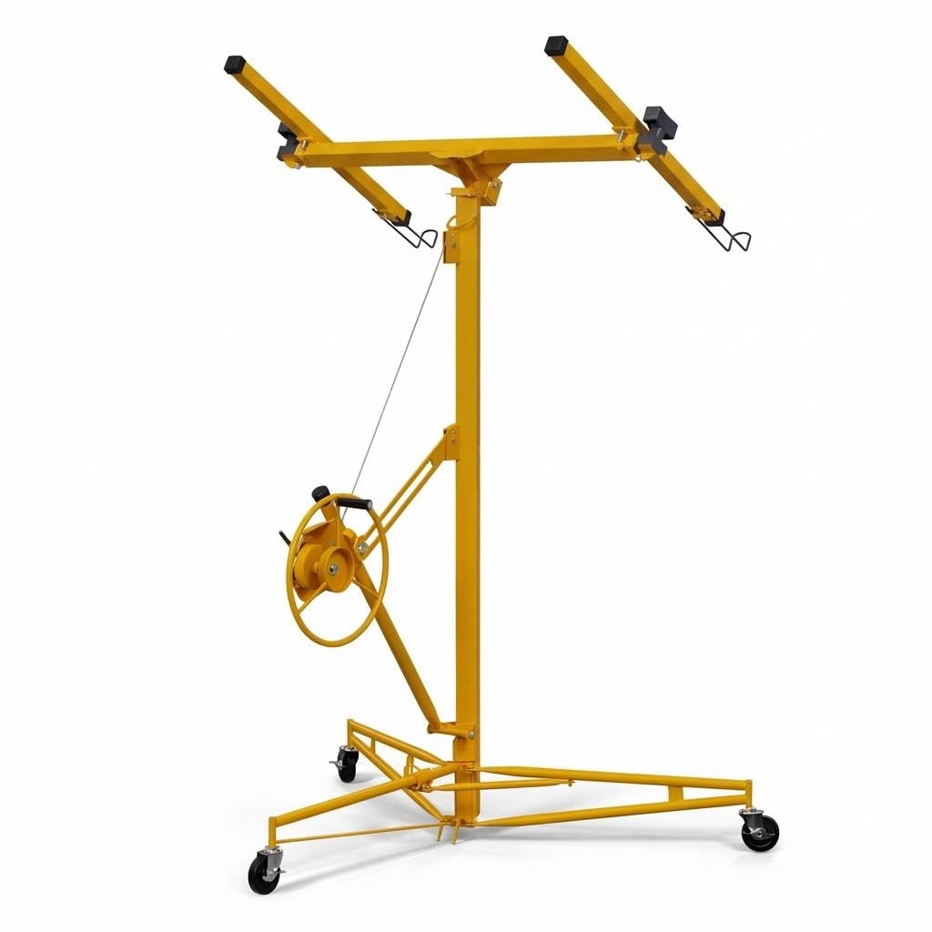 Photo 1 of 16 ft Drywall Lift, 150 LB Capacity, Heavy Duty Sheetrock Panel Hoist with Telescoping Arm, 360° Rotating & 60° Tilting Cradle, Adjustable Drywall Lifter for Ceilings & Walls, Yellow