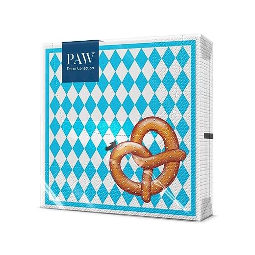 PAW - Serviette Papier 3 Plis (33 x 33 cm) I Lot de 20 I C'Est Le Moment de Faire la Fête ! Serviettes de Table, Oktoberfest, Réunion Entre Amis, Barbecue, Fête de la Bière (Bavarian Pretzel)