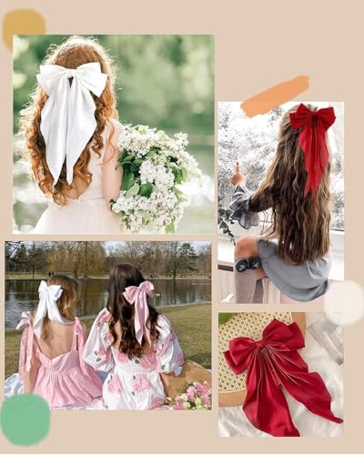 Hair Bows for Women Girls 8 PCS Hair Ribbon Bow Hair Clips with Long Tails Vintage Hair Accessories for Women - Image 8