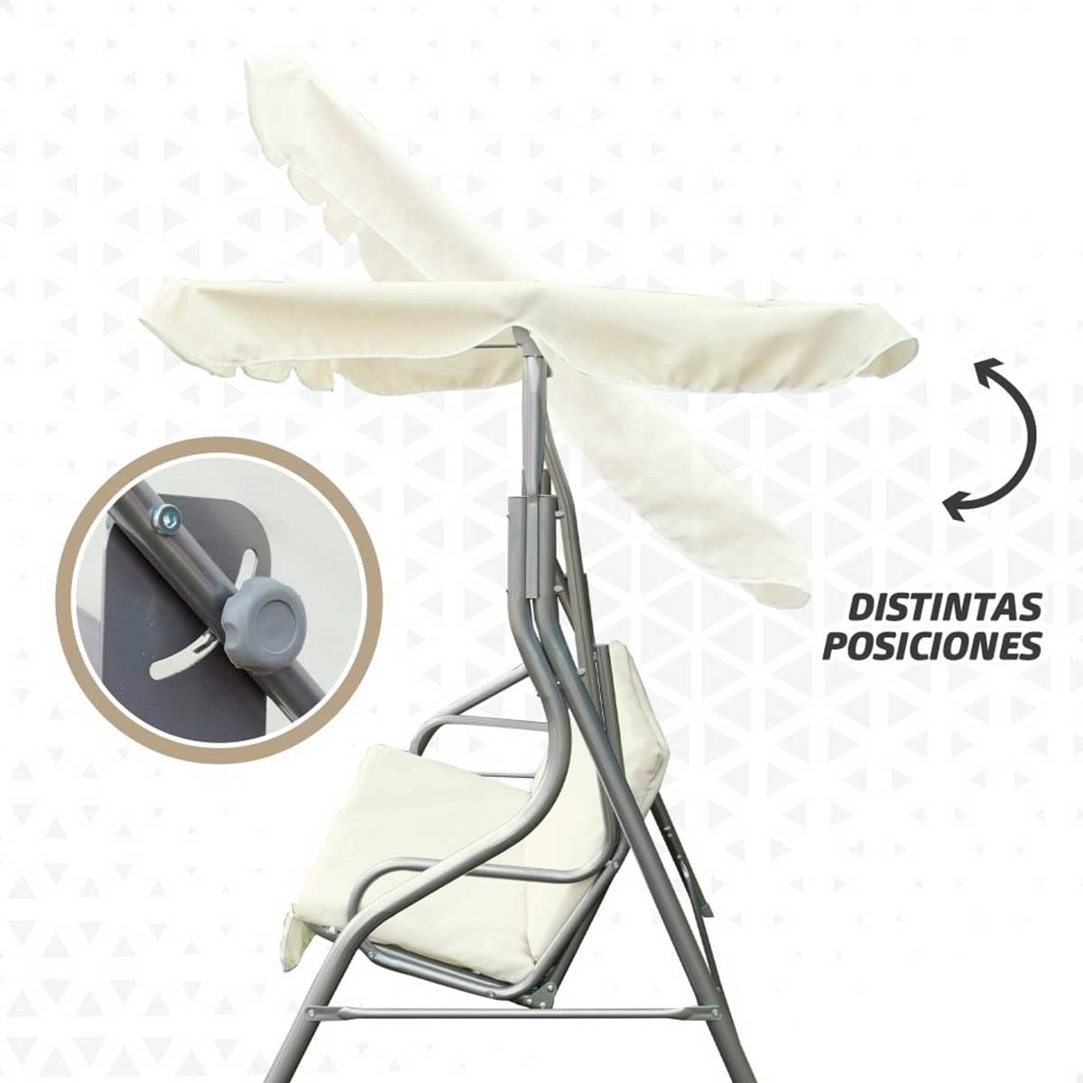 Aktive 61113 - Altalena da giardino a 3 posti color avorio | Tendalino basculante, seduta e schienale imbottiti | Sedia a dondolo da giardino antiscivolo per esterni | Misure 170x110x153