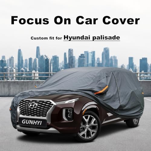 Image of GUNHYI Premium Car Cover Custom Fit Hyundai Palisade, 16 Layers Heavy Duty Car Cover Waterproof All Weather with Zipper Door for Sun Rain Snow Dust Uv Protection