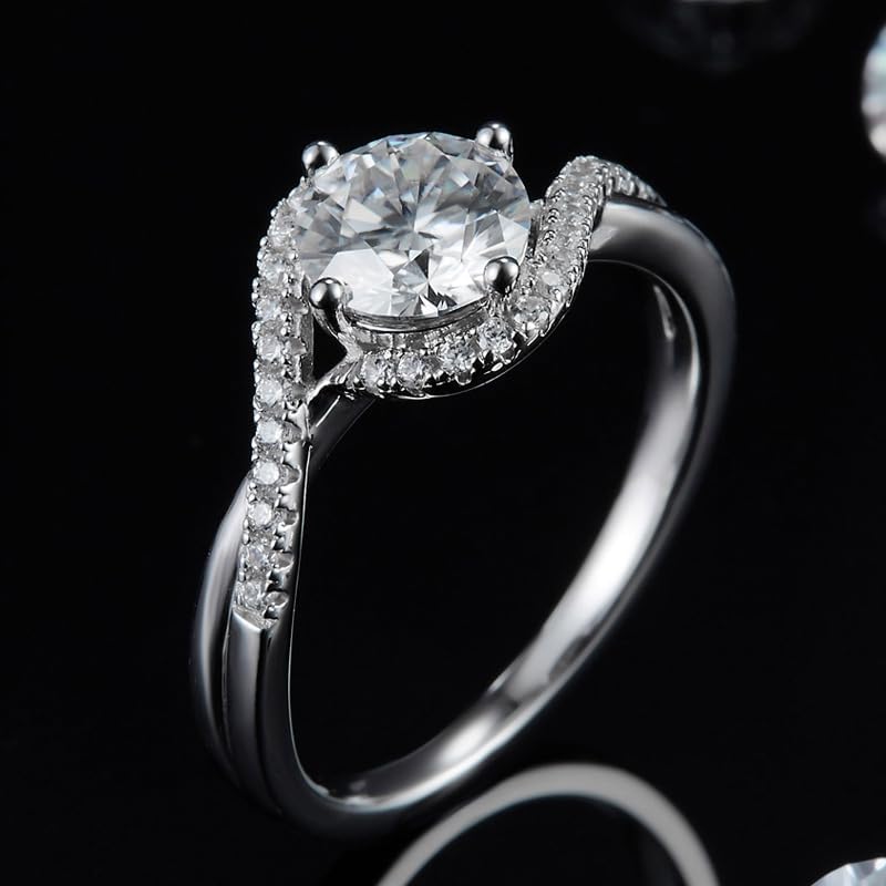 14K Gold over S925 Sterling Silver Engagement Ring for Her, 1 Carat VVS1 D-Color Round Diamond with Unique Twisted Cushion Halo Design, Symbolizing Your Endless Journey Together