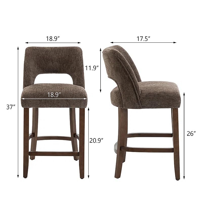 Image of VKNOW Bar Stools Set of 2, 26 inch Upholstered Counter Height Bar Stools,Modern Counter Stools with Wood Legs for Kitchen Island Dining Room Bar,Brown