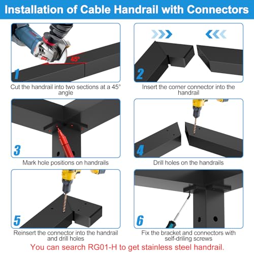 Image of Handrail Corner Connector - Flat Handrail Accessories, POM Handrail Connector Fitting for Rectangular Cable Railing Handrail, Deck Cable Railing System, RG01-C