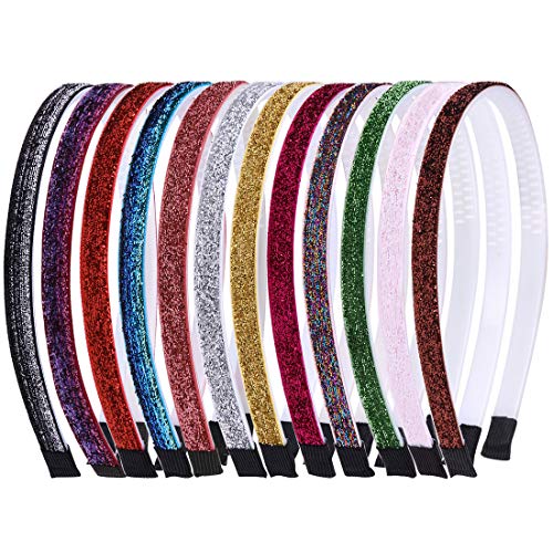 12 Pcs Glitter Headbands For girls,Plastic Headbands,1 CM DIY Comb Rainbow Sparkle Headbands with Teeth, Fashion Baby Girl Hair Accessories