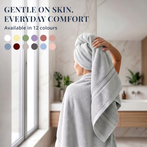 Image of LANE LINEN Luxury Bath Towels Set - 1 Piece, 100% Cotton Bathroom Towels, Zero Twist, Quick Dry Absorbent Bath Towel, Super Soft Gym Towel - Silver