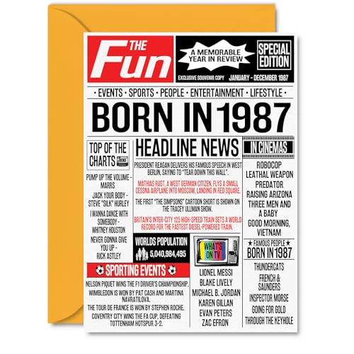39th Birthday Cards for Women Men - Born In 1987 Newspaper - Happy 39 Birthday Card for Sister Brother Friend Vintage Retro Back In 1987, A5 Bday Greeting Cards