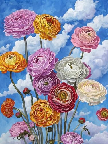 Peinture diamant de cristal fleurs et ciel de nuit 90x120 cm