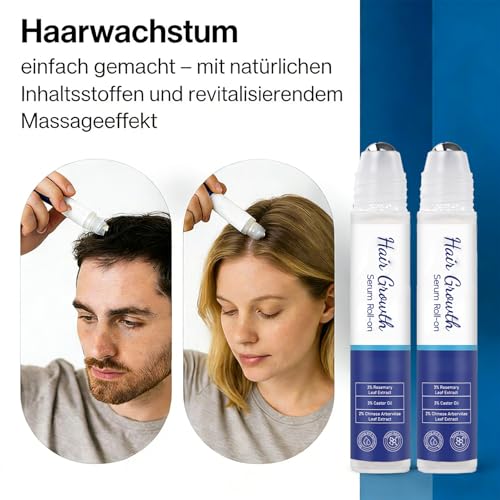 Rosmarin Haarwachstumsserum Roll On, Roll-On Haarserum Für Haarausfall Reduzieren,Rosmarin Haar-Roller-Serum, Blockierendes Kopfhautserum fördert den Sauerstofffluss, 2 Stück Für Männer & Frauen