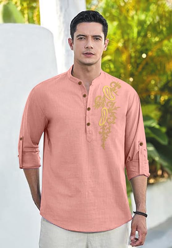 Image of Men's Printed Cotton Blend Short Kurta | Regular Fit Casual Kurta Shirt for Men with Mandarin Collar | Ethnic