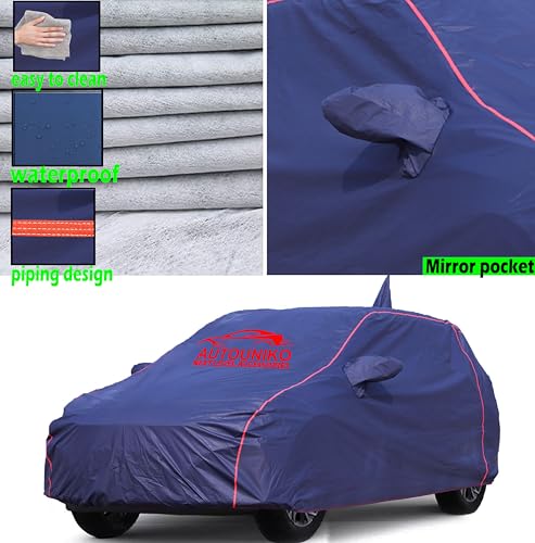 Image of Waterproof Car Body Cover for Tata Tiago Ev with Mirror and Antenna Pocket and Soft Cotton Lining (Full Bottom Elastic Triple Stitched) (Dark Blue)