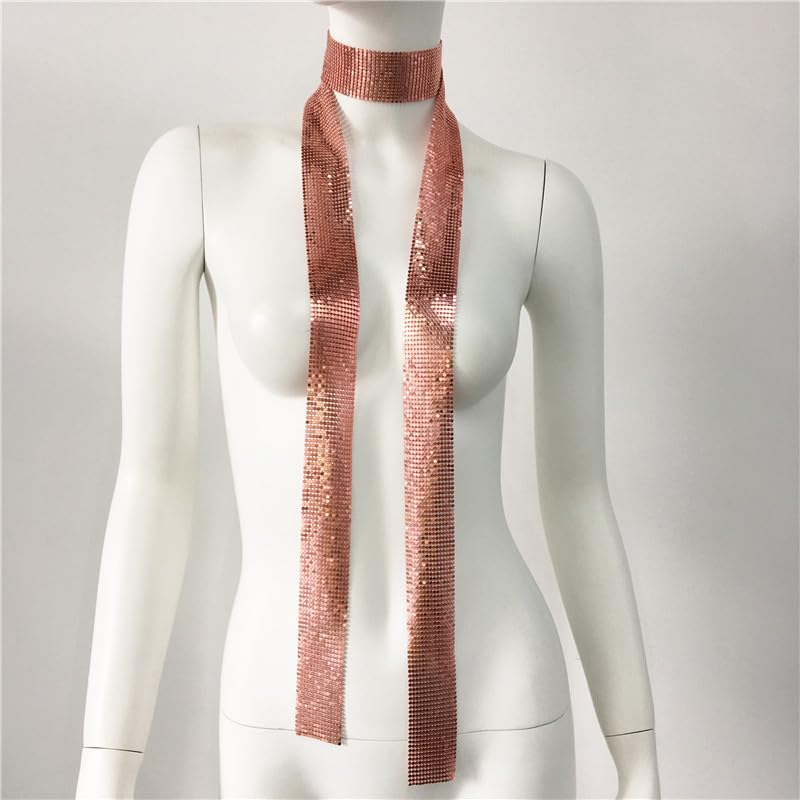 PartyArt Women Sparkle Metal Sequins Neck Tie Scarf Glitter Long Evening Party Thin Rave Skinny Neckerchief3