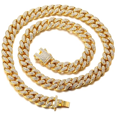 Halukakah Gold Chains for Boys - TYCOON JUNIOR - Kids 14MM Diamond Cuban Link Chain 18k Real Gold Plated Necklace 16 Prong Set Lab Diamonds Fits Ages 8-16 Y/O. Comes with Giftbox