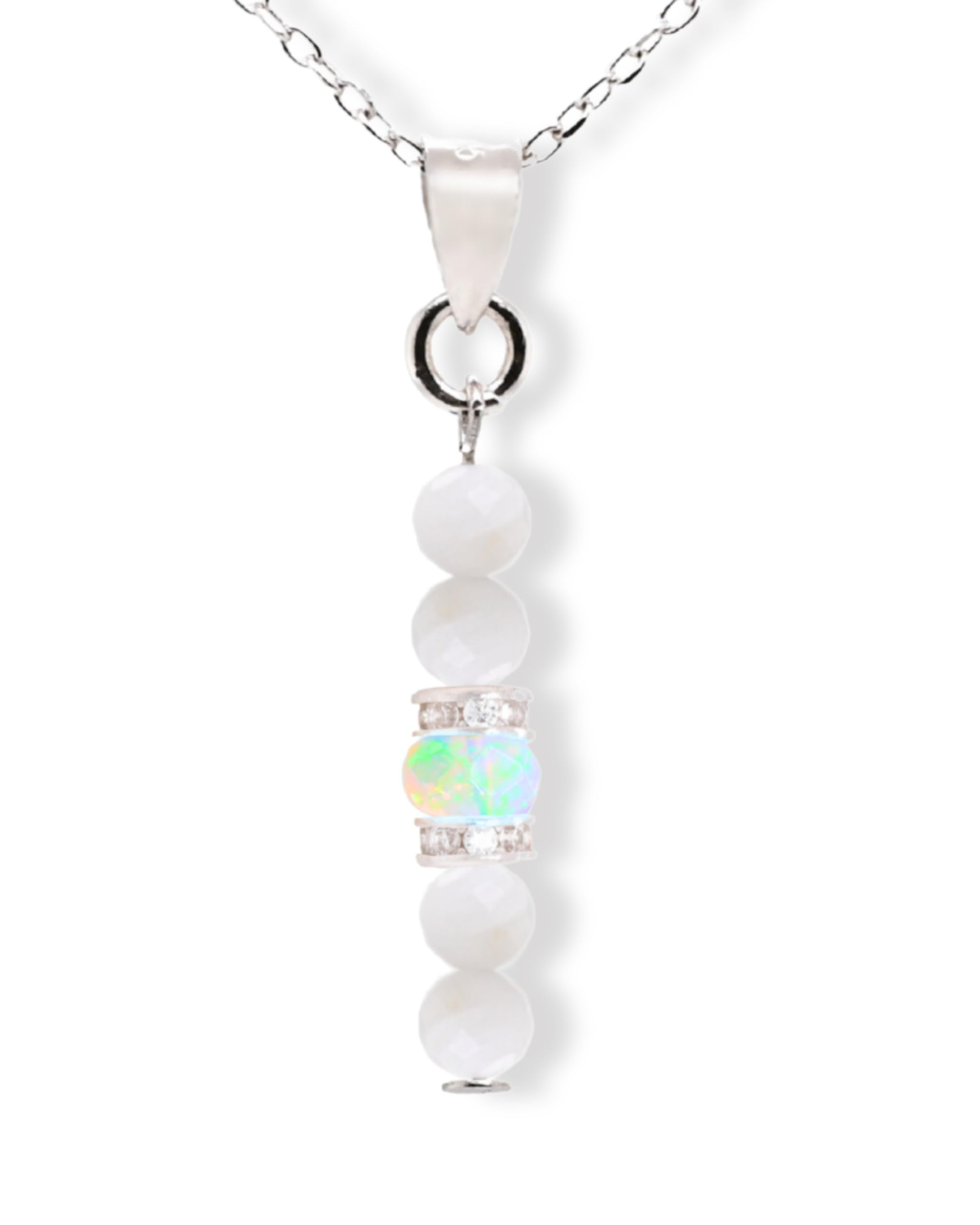 Halskette aus Naturstein und Opal für Damen - Handgefertigt aus 925er Sterling Silber, Verstellbarer Verschluss für Stressabbau und Alltagstragen - 45 cm, Geschenkbereit