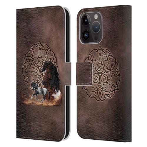 Carcasa de cuero iPhone 15 Pro Max Brigid Ashwood Caballo Sabiduría Celta Head Case Designs