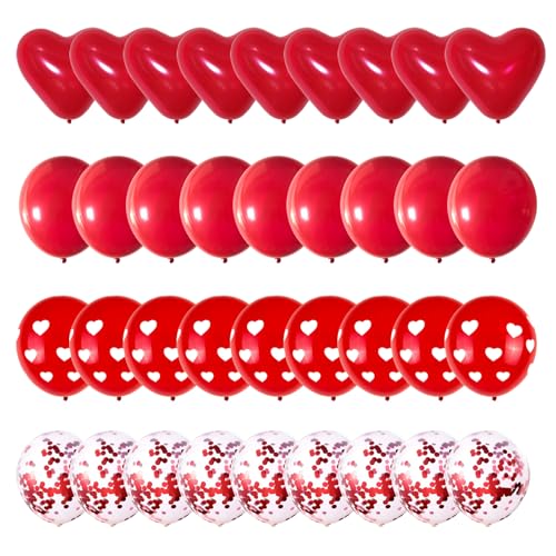 Image of 75 PCS Valentines Day Balloons with Red Heart Balloons and Printed Confetti Latex Balloons for Valentine's, Proposal, Wedding Party Romantic Decorations