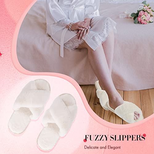 Newcotte 4 Pairs Women's Fuzzy Slippers Bridesmaid Slippers Open Toe Cross Band Plush Furry House Soft Fluffy Cozy4