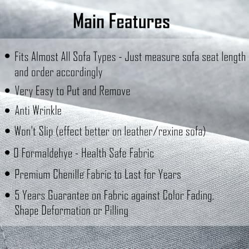 Image of HOKIPO Premium Chenille Anti Slip Sofa Cover Mat with 2 Armrest Cover, 3 Seater - Light Grey