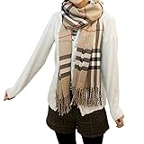 Imitat Kaschmir Damen Maedchen Herbst Winter Klassische Kariert Schals Mit Quasten Stola 212 X 62 Cm (Kamel)