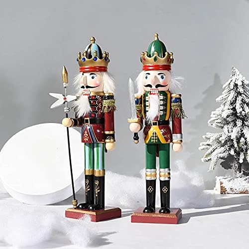 Miniatura 5 de CYee Cascanueces de madera de Navidad de 12 pulgadas, figura tradicional de Navidad de rey y soldado, adorno para estantes y mesas, decoración de