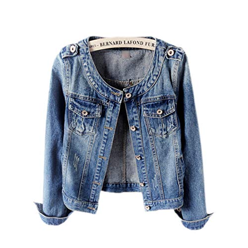 Denim Jackets Women Retro Collarless Long Sleeve Short Crop Jeans Coat