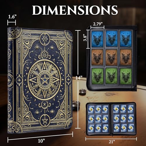 Image of Star Mage Trading Card Binder - 9 Pocket Ringless TCG Binder, 3D PU Leather - Premium 432 Side-Loading Pockets - Perfect Storage Holder for MTG, and Many TCG & Trading Card Collections (Blue Jewel)
