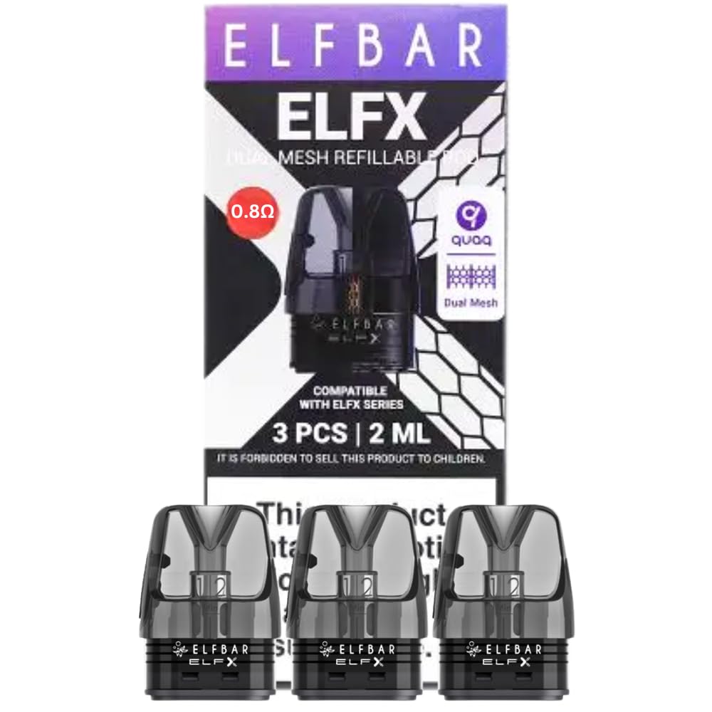 ELFBAR ELFX Replacement Pod [0.8ohm | 17W] 3 Pack - ELFX 0.8ohm Dual Mesh Replacement Pod, Top Filling, MTL Vaping, No Nicotine