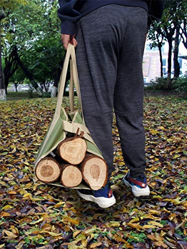 RIVECO Firewood Carriers Canvas Log with Handles & Double Straps Reinforced for Fireplace Wood Stove Durable Large Capacity Bag Heavy Duty Outdoor & Indoor (Green)