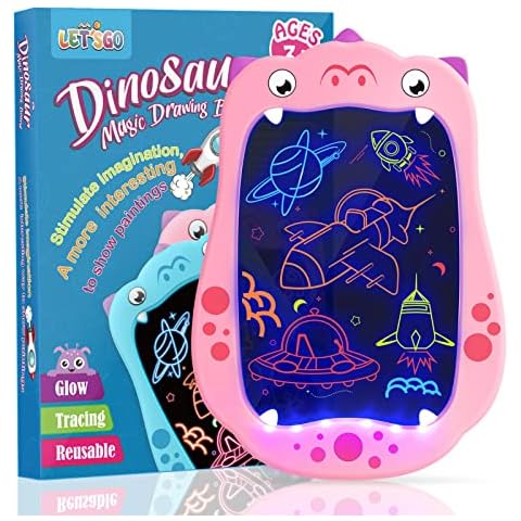 Diyfrety Toys for 3 4 5 6 7 8 9 10 Year Old Girls, LCD Writing Tablet Birthday Gifts for Girls Age 3-10 Year Old Girl Gifts Glow Pad Art for Kids Girls Toys Age 3-10 Dinosaur Light Up Toys Pink Cover