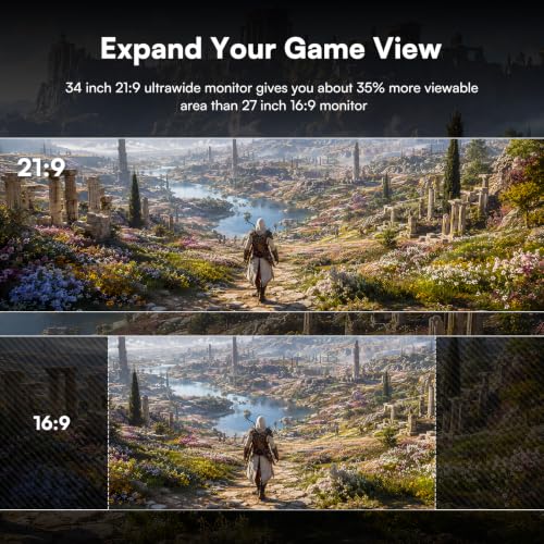 Image of 34 Inch Curved Gaming Computer Monitor with 180Hz Refresh Rate, WQHD 3440x1440, 127% sRGB, FreeSync,1500R Curvature & 178 Viewing Angle, Height Adjustable Base for Gaming, Business