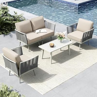 MFSTUDIO 4-Seat Rope Patio Furniture Set with Cushion