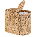 ELONG HOME Toilet Paper Basket with Lid, Water Hyacinth Wicker Toilet Paper Storage Holder for 4 Rolls, Toilet Paper Storage for Bathroom