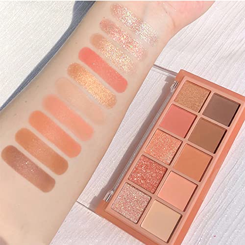 Erinde 10 Colors Eyeshadow Palette Makeup - Matte Shimmer Glitter Eye Shadow, Ultra-Blendable, High Pigmented, Naturing-Looking, Neutral Nude Eyeshadow Palette With Professional Brush, Peach Color #TOP6