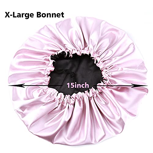 Image of Stain Bonnet Silk Sleep Cap Adjustable Satin Cap for Night Sleeping Hair Bonnet Reversible Double Layer