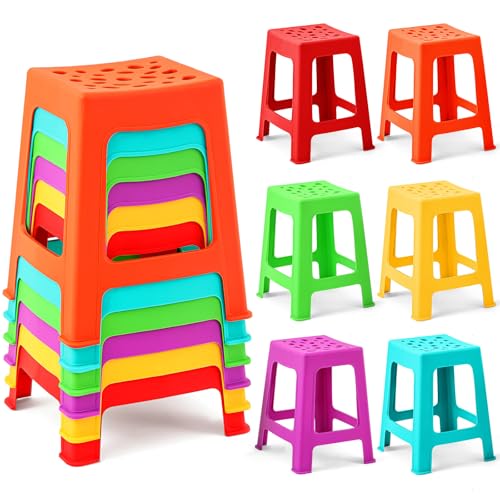 Leinuosen 6 Pcs Plastic Stool for Classroom 18 Inch Stackable School Stools Modern Portable Nesting Chair for Kids Students Classroom School Home Office (Bright)