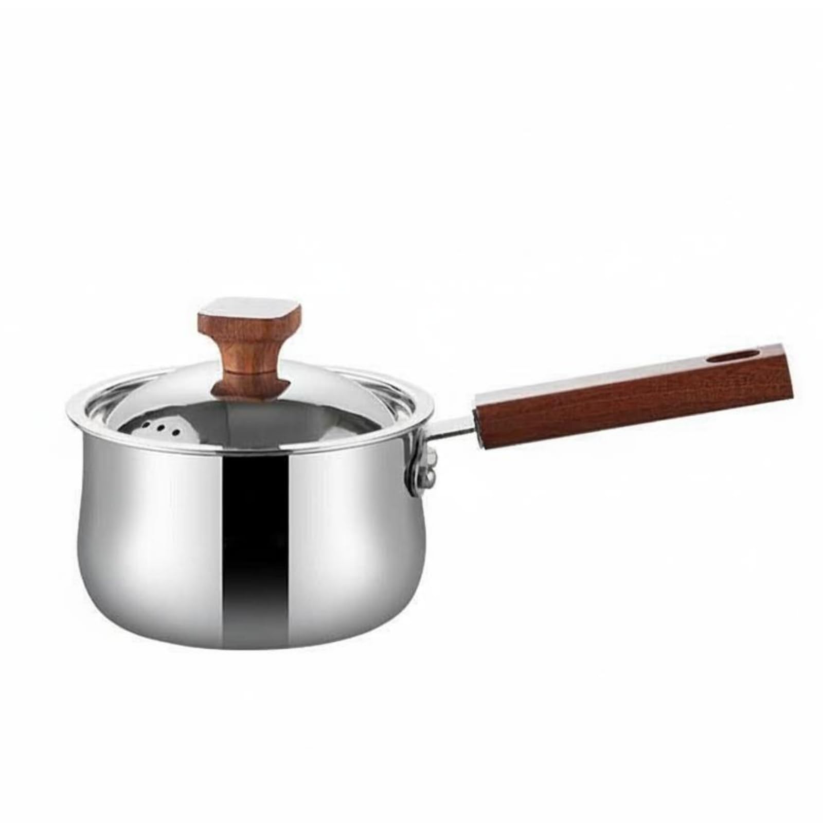 Pentola Inox Latte Cottura Pentolino Casseruola con Coperchio Acciaio 304 Base Tripla Conduzione Uniforme Manico Ergonomico in Legno Senza, 18cm