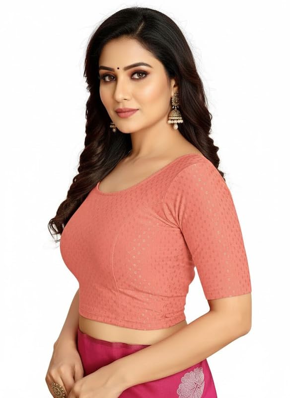 Stretchable Readymade Cotton Blend Printed Round Neck Blouse-picture-16