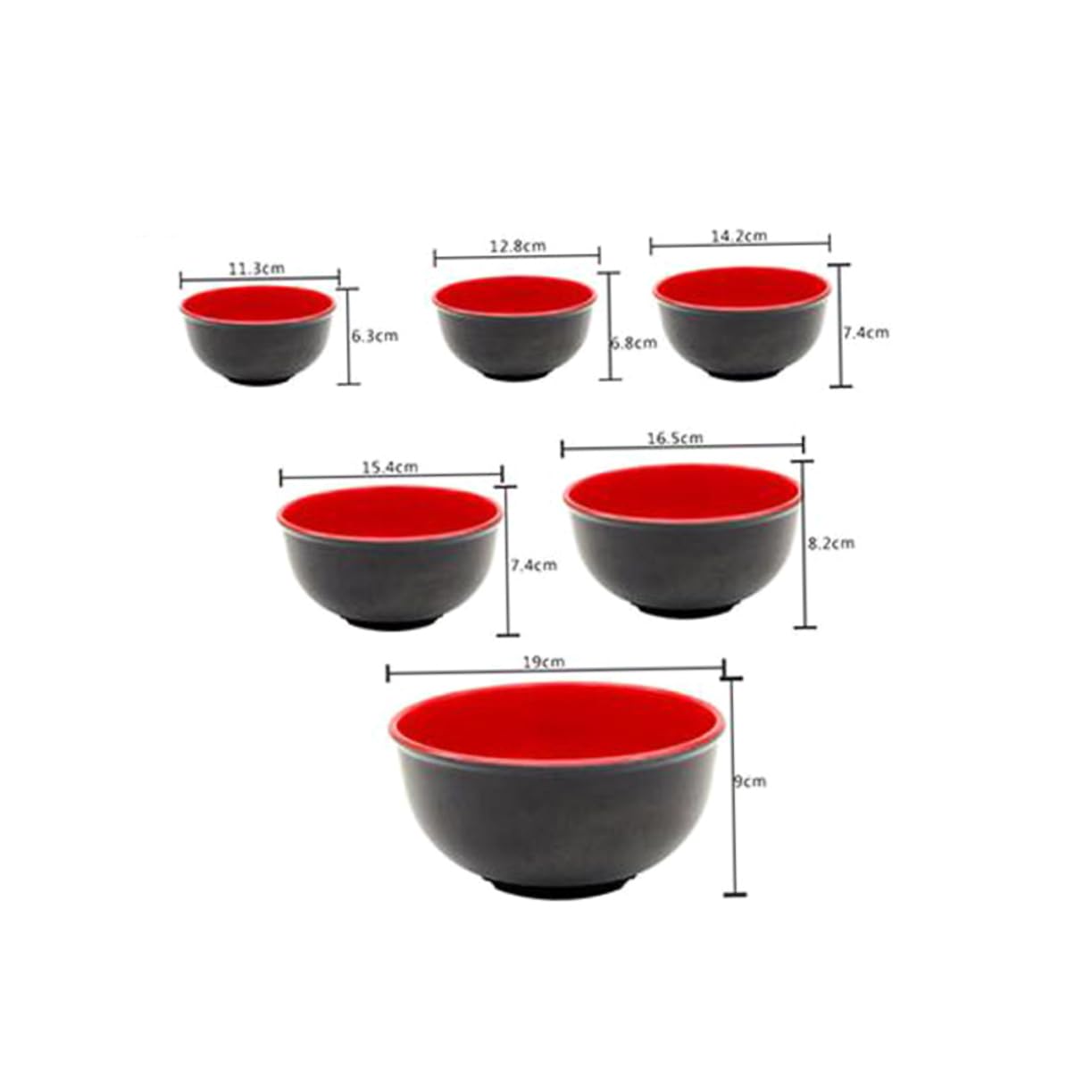 OFFSCH 2Pcs Black and Red Bowls Imitation Porcelain Rice and Soup Tableware for Home and Restaurant Use and Lightweight Design