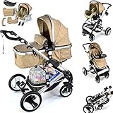[page_title]-Daliya Bambimo 3 in 1 Kinderwagen - Kombikinderwagen Riesenset 14-Teilig incl. Babywanne & Buggy & Auto-Babyschale - Alu-Rahmen/Voll-Gummireifen - Wickeltasche/Regenschutz/Kindertisch in Khaki