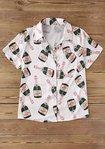 VKEGNIO Womens Pajamas Set Short Sleeve Button-Down 2 Piece PJ Set Lounge Sleepwear Cute Graphic Tees PJ Set4