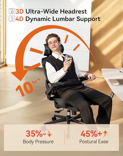 Image of SIHOO B100 PRO Ergonomic Office Chair with Footrest, Mesh Office Chair with Adaptive Lumbar Support, Computer Chair with Wide Headrest, Desk Chair with 360 Rotatable Flip-Up Armrests, Jet Black