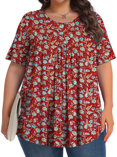 Image of Tencede Womens Plus Size Tops Tunic Short Sleeve Crew Neck Shirts Casual Soft Blouse 1X-5X