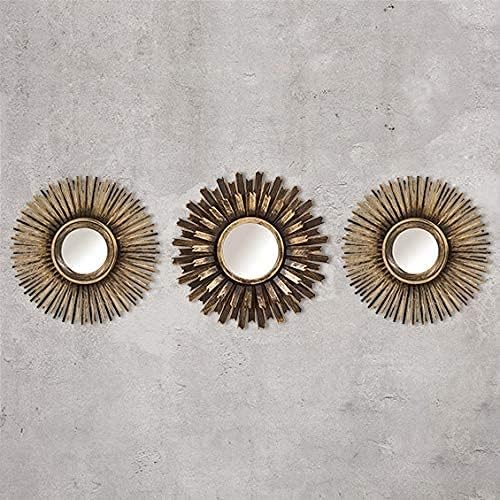 Marco Paul Set of 3 Sunburst Round Wall Mirror Set Gold Decorative Hanging Mirrors for Walls Vintage Wall Mounted Mirrors Wall Decor Hallways Stairs Living Rooms Home Decoration Bedroom Decor